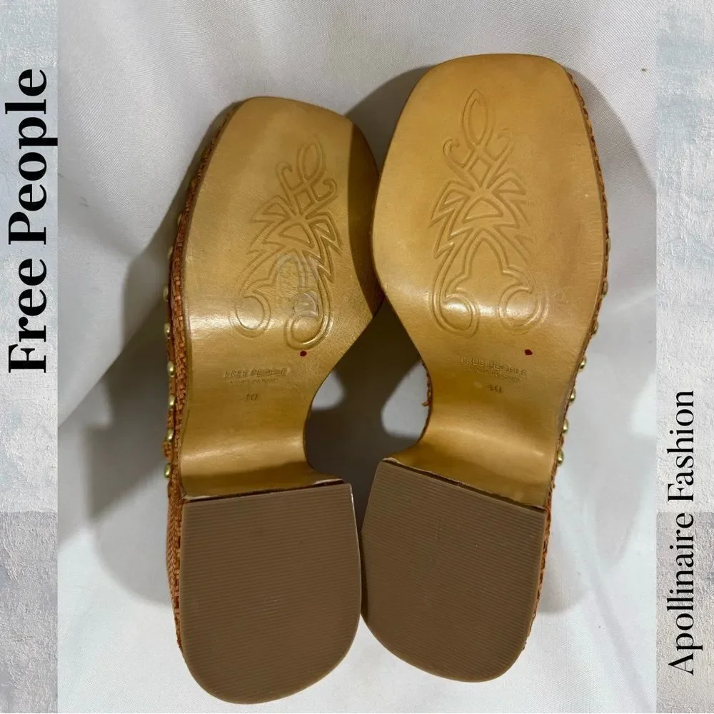 Free People Rori Brown Woven Clogs with Gold Accents Size 40 New